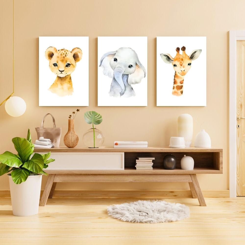 Brandian 6 Pcs Aesthetic Posters, Jungle Animals Poster, Elephant, Giraffe, Lion, Nursery Kids Bedroom, Wildlife Wonderland, Boho Wall Decor, Unframed, A4 Size, Colored