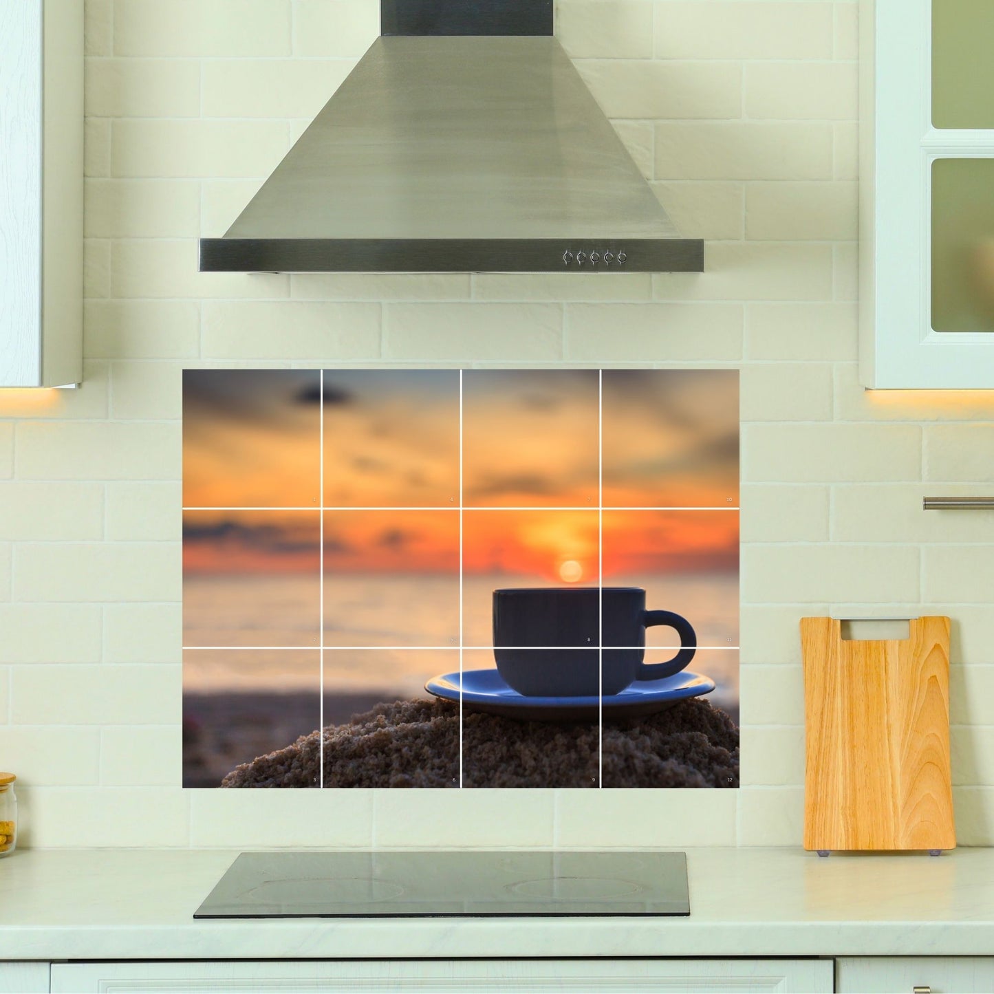 Brandian Wall Stickers for Kitchen - Tiles Stickers for Wall - Kitchen Tiles Stickers Oil Proof - Backsplash Tile Stickers for Kitchen Wallpaper Oil Proof Waterproof - Sunset Coffee Cup Themed