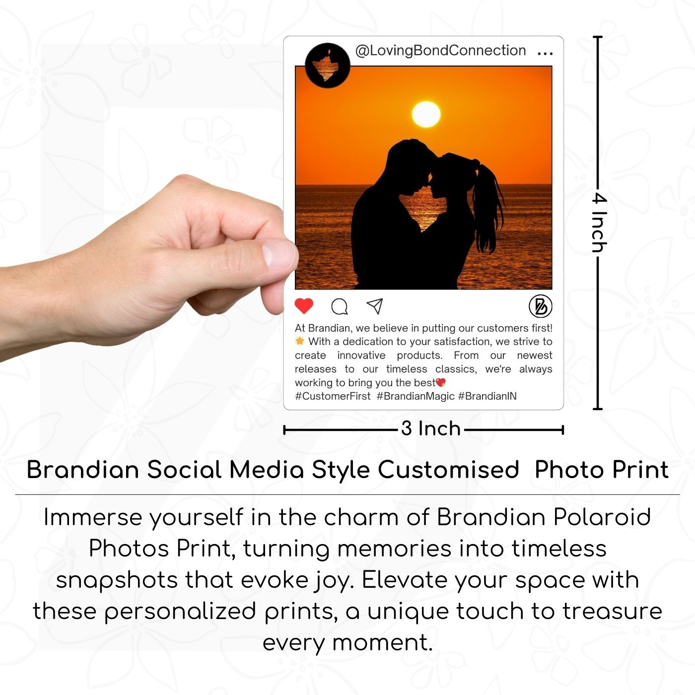 Brandian Customized Social Media Style Mini Photo Print Personalized Gifts with Your Photos Add Text & Emojis Gift Multicolour 4 X 3 Inches, White