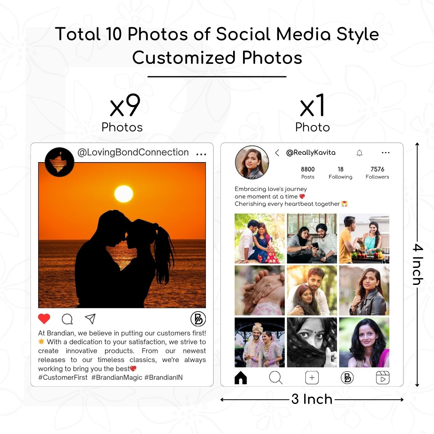 Brandian Customized Social Media Style Mini Photo Print Personalized Gifts with Your Photos Add Text & Emojis Gift Multicolour 4 X 3 Inches, White