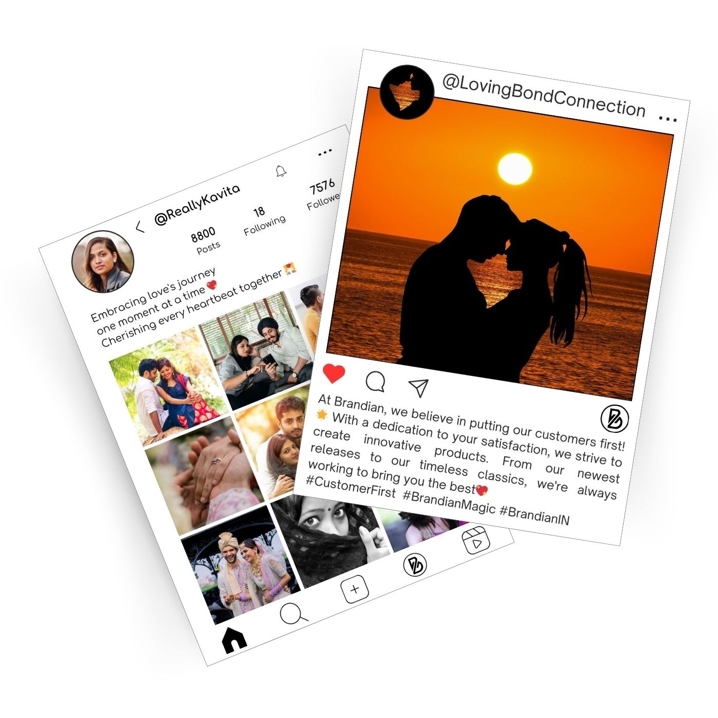 Brandian Customized Social Media Style Mini Photo Print Personalized Gifts with Your Photos Add Text & Emojis Gift Multicolour 4 X 3 Inches, White