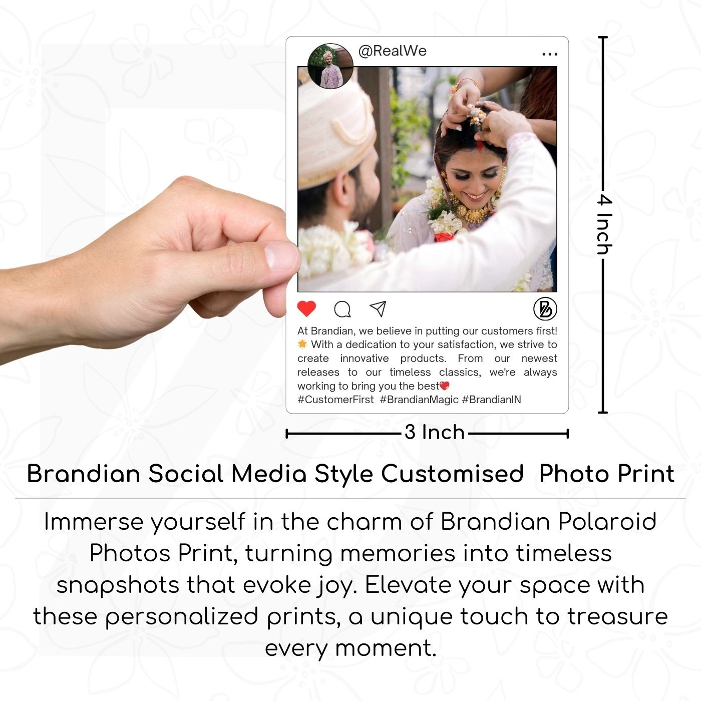 Brandian Customized Social Media Style Mini Photo Print Personalized Gifts with Your Photos Add Emojis and Text Gift Multicolour 4 X 3 Inches, White
