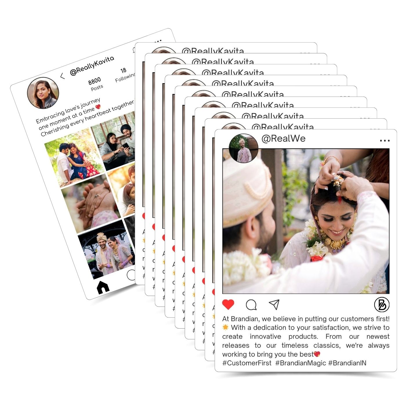 Brandian Customized Social Media Style Mini Photo Print Personalized Gifts with Your Photos Add Emojis and Text Gift Multicolour 4 X 3 Inches, White