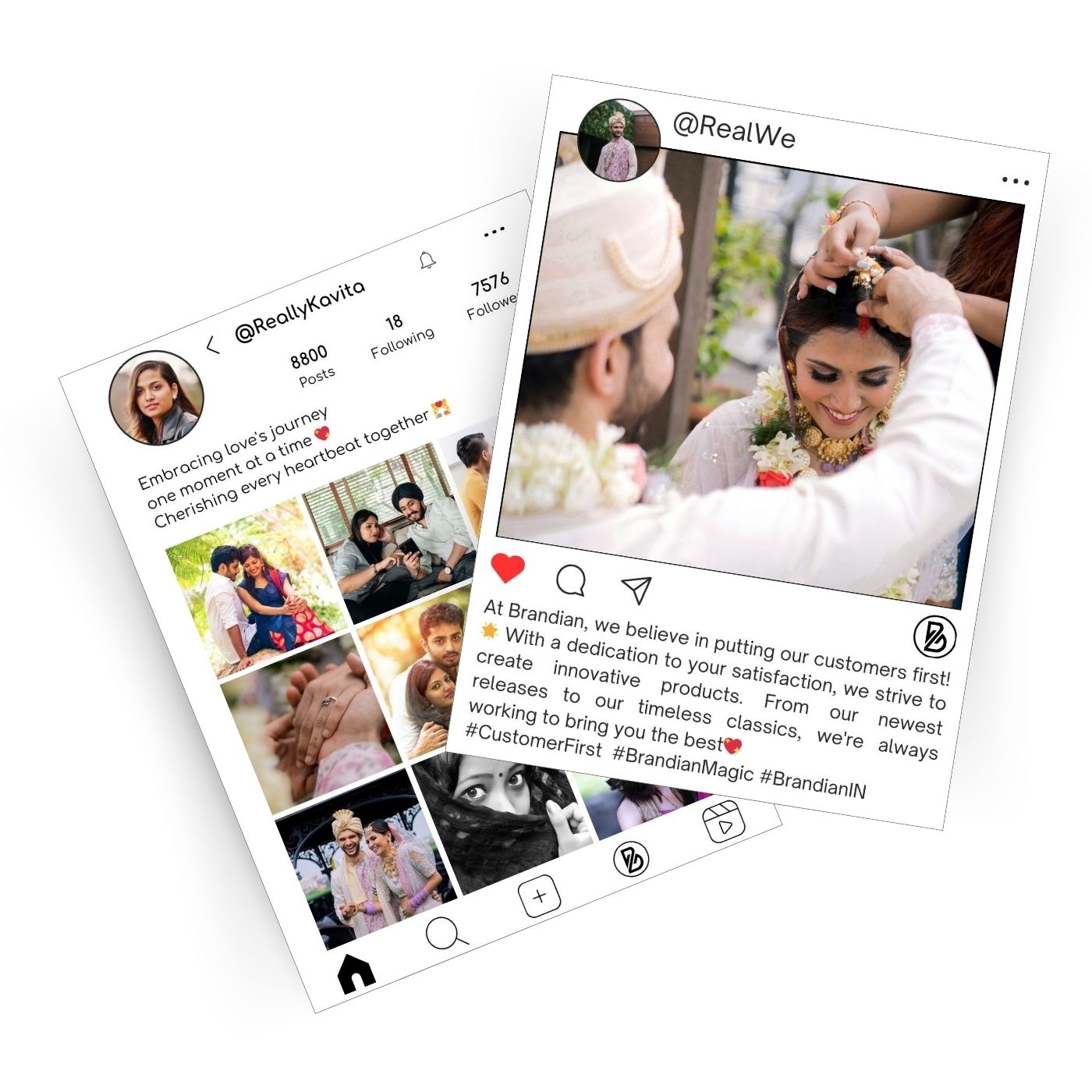 Brandian Customized Social Media Style Mini Photo Print Personalized Gifts with Your Photos Add Emojis and Text Gift Multicolour 4 X 3 Inches, White