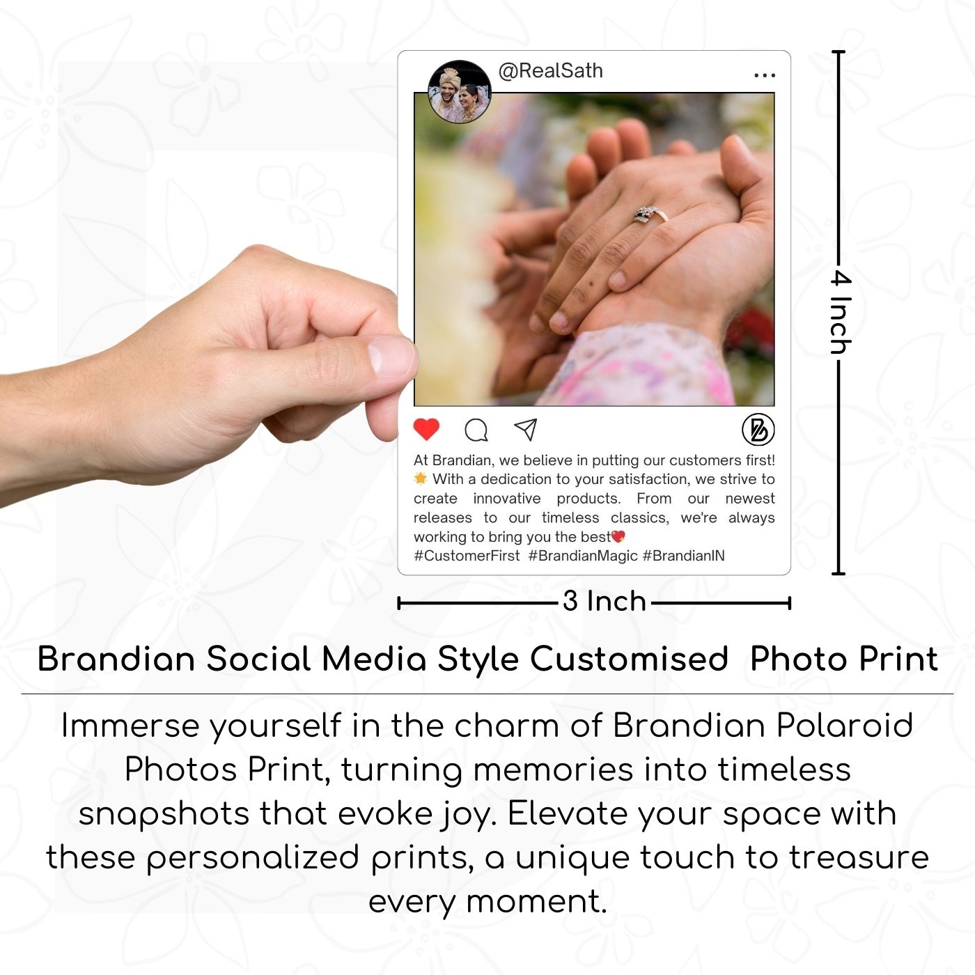 Brandian Customized Social Media Style Mini Photo Print Printed Memories Relive Moments with a Special Photo Print Customized Mini Photos Print 4 X 3 Inches, White