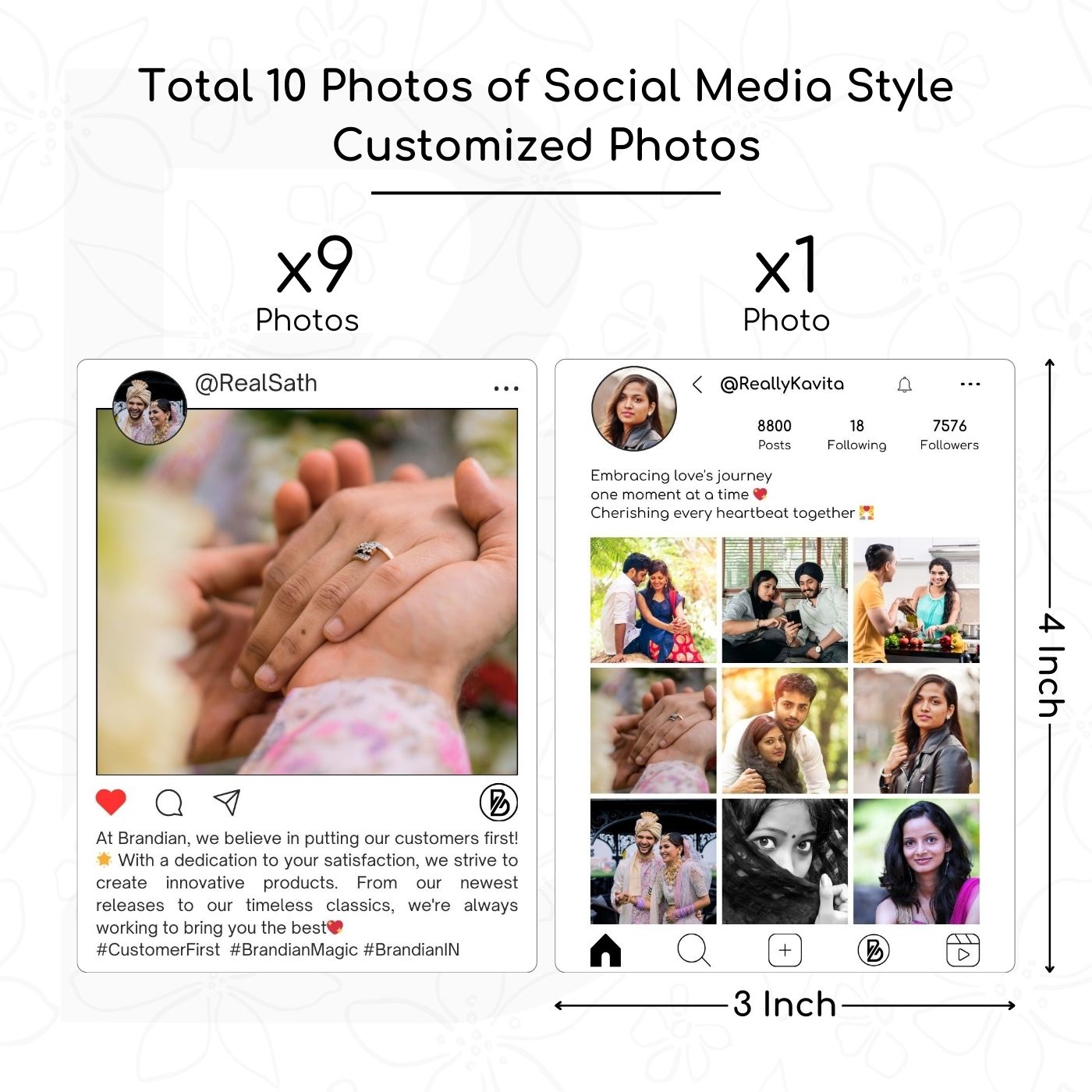 Brandian Customized Social Media Style Mini Photo Print Printed Memories Relive Moments with a Special Photo Print Customized Mini Photos Print 4 X 3 Inches, White