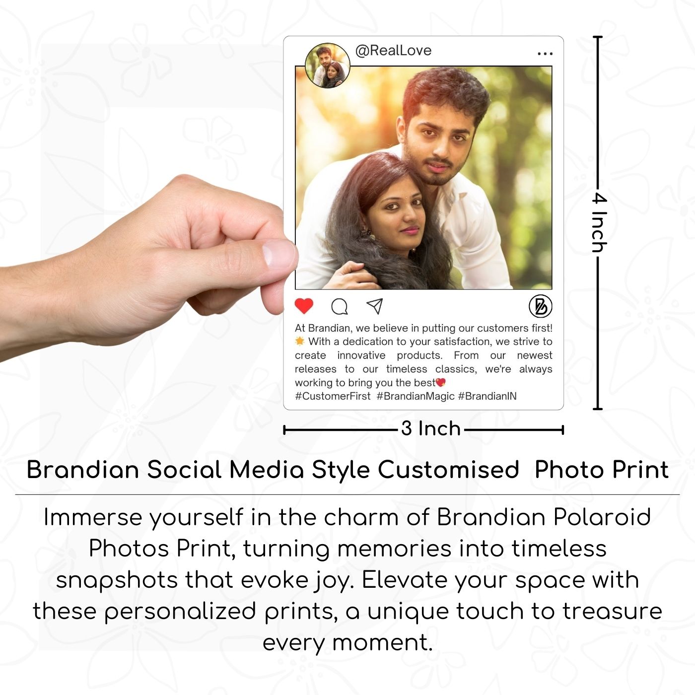 Brandian Customized Social Media Style Mini Photo Print Small Wonders Dainty Delights with Small Photo Frame Mini Customized Mini Photos Print 4 X 3 Inches, White