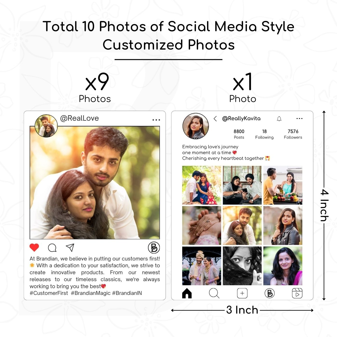 Brandian Customized Social Media Style Mini Photo Print Small Wonders Dainty Delights with Small Photo Frame Mini Customized Mini Photos Print 4 X 3 Inches, White