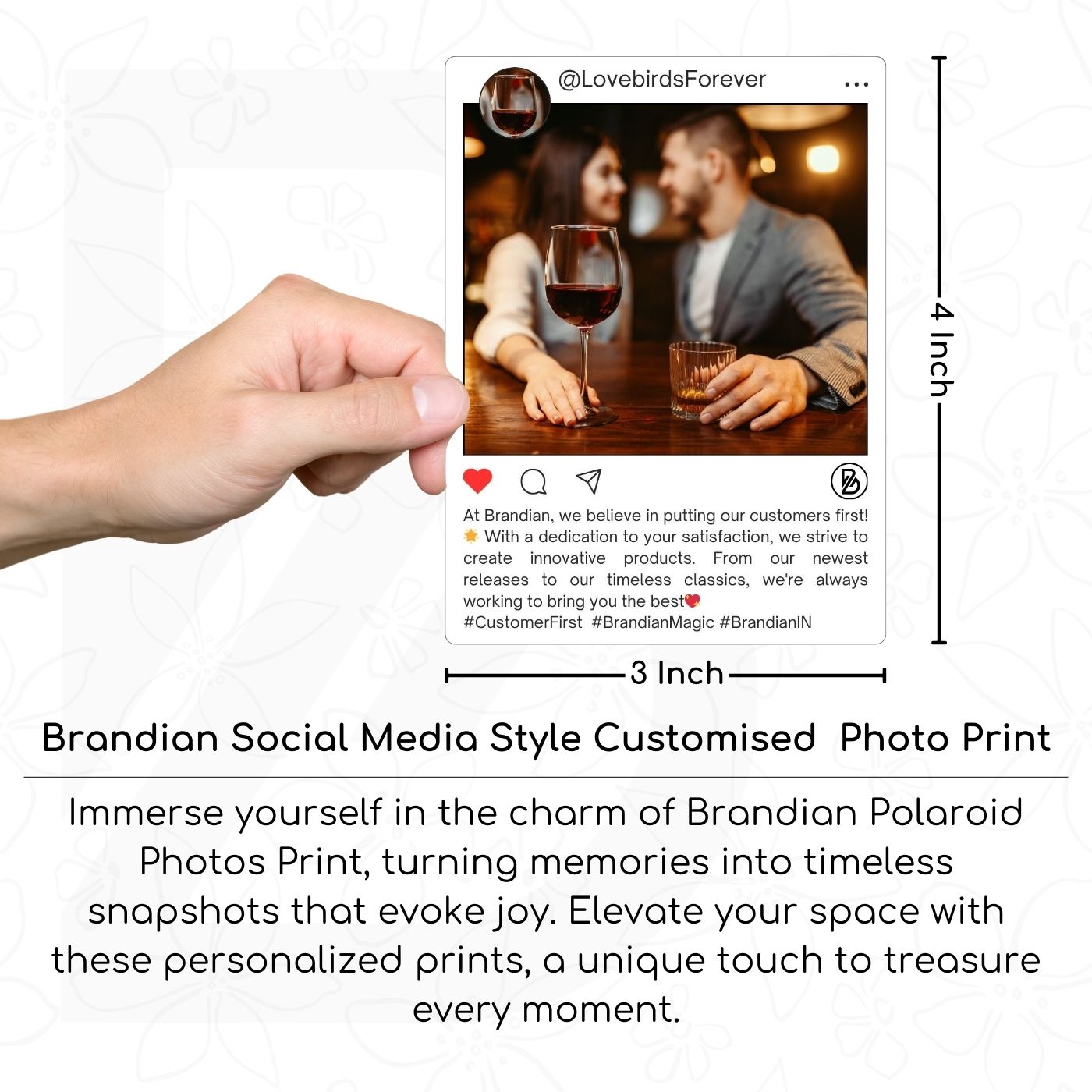 Brandian Customized Social Media Style Mini Photo Prints Custom Digital Memory Print Size 4 X 3 Inches, White