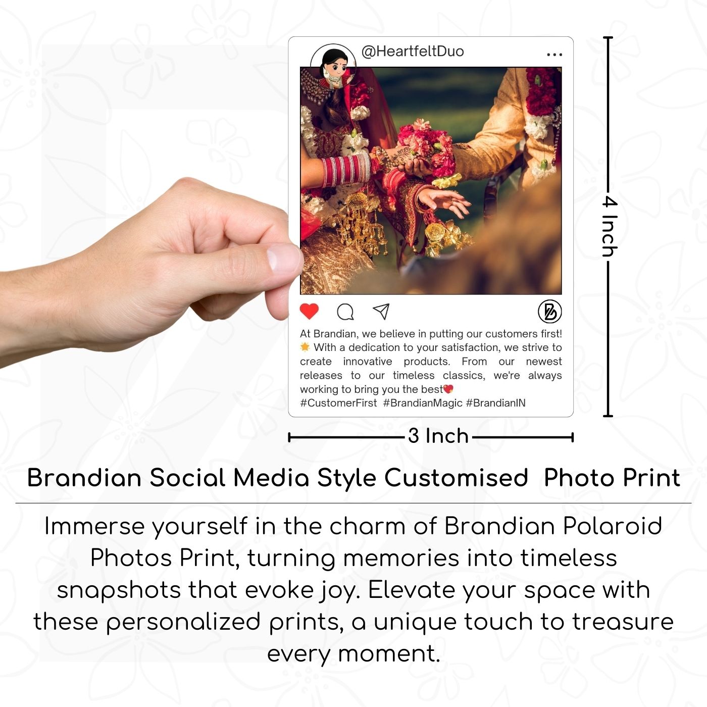 Brandian Customized Social Media Style Mini Photo Prints Personalized Digital Snapshot Collage Size 4 X 3 Inches, White