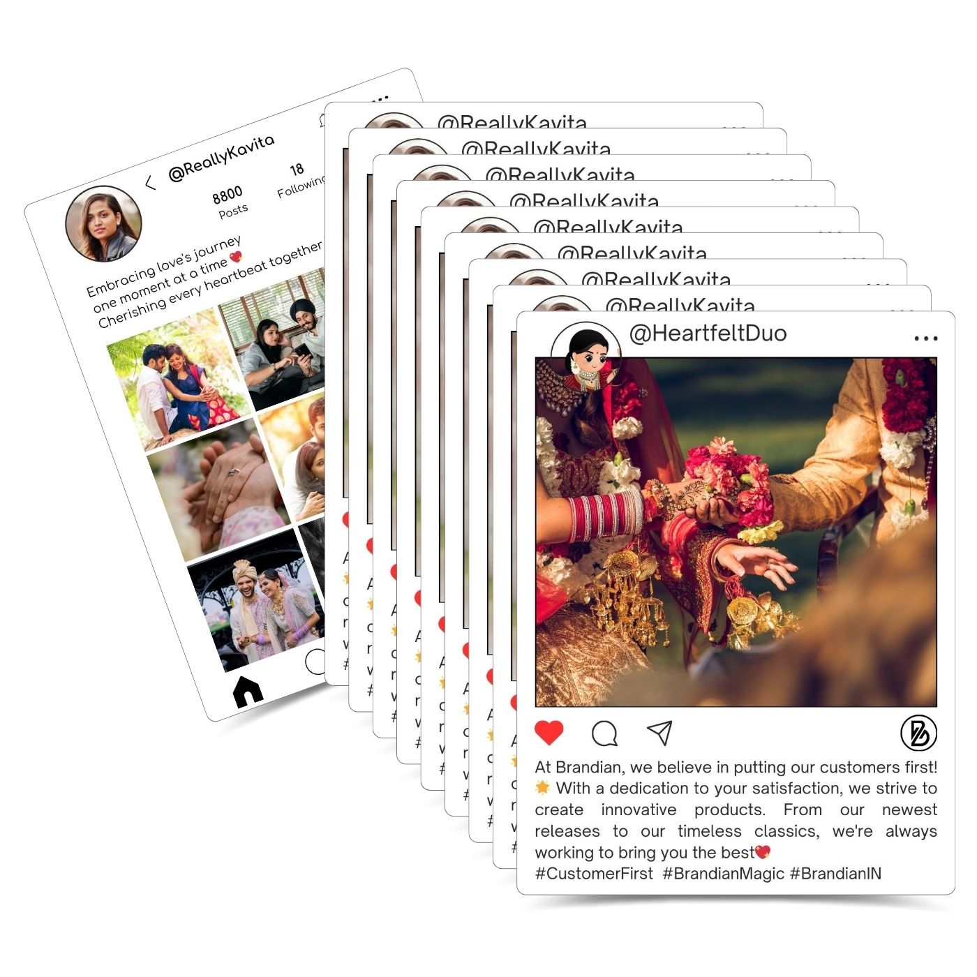 Brandian Customized Social Media Style Mini Photo Prints Personalized Digital Snapshot Collage Size 4 X 3 Inches, White