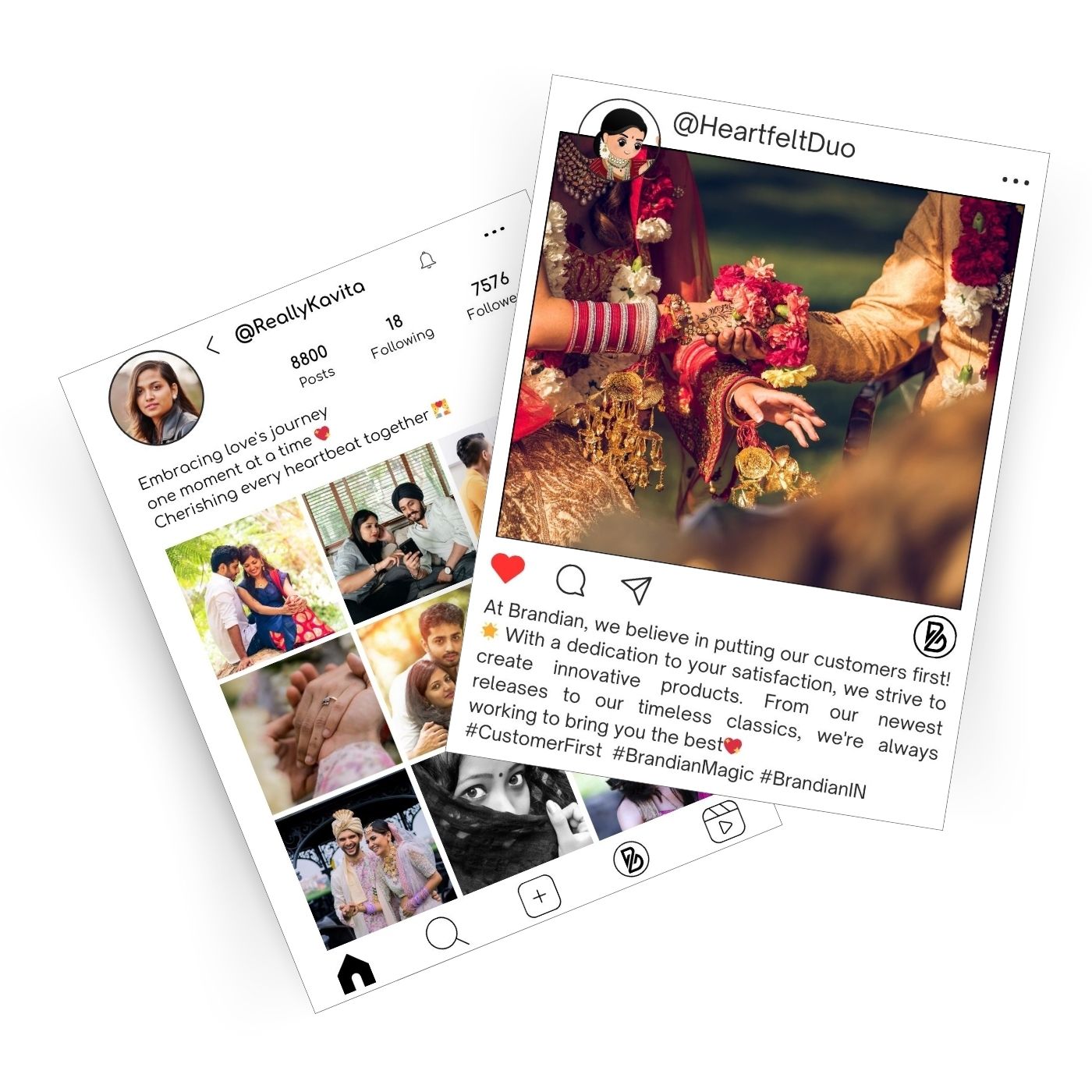 Brandian Customized Social Media Style Mini Photo Prints Personalized Digital Snapshot Collage Size 4 X 3 Inches, White