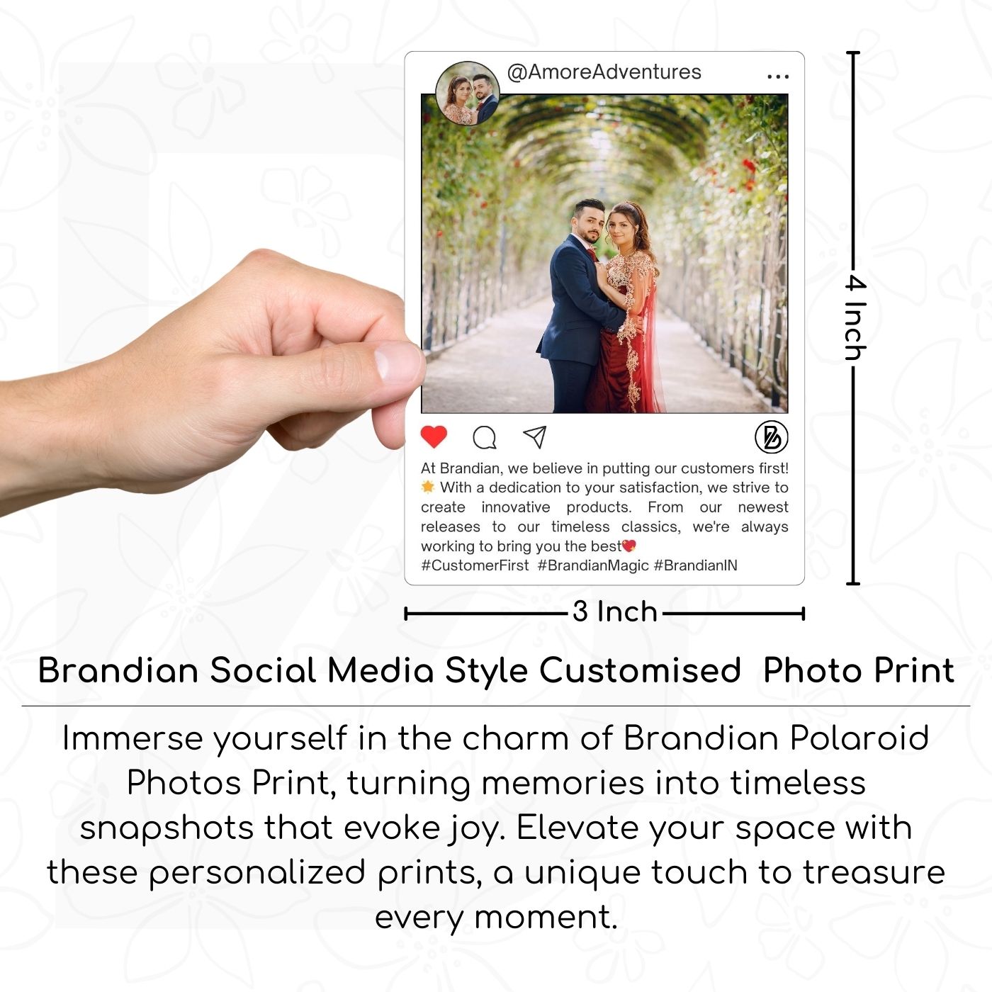 Brandian Customized Social Media Style Mini Photo Prints Personalized Digital Storyboard Print Size 4 X 3 Inches, White