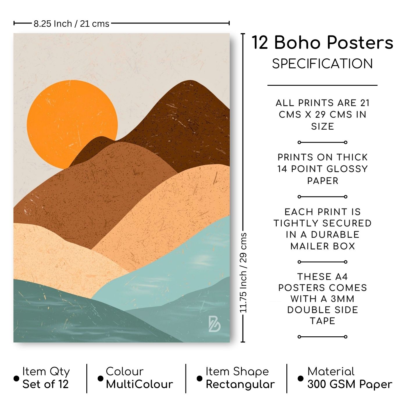 Brandian 12 Pcs Aesthetic Boho Posters For Room Decoration And Wall Art For Living Room Unframed Multicolour A4 Size Wall Posters Aesthetic (29 cms X 21 cms) - PT1