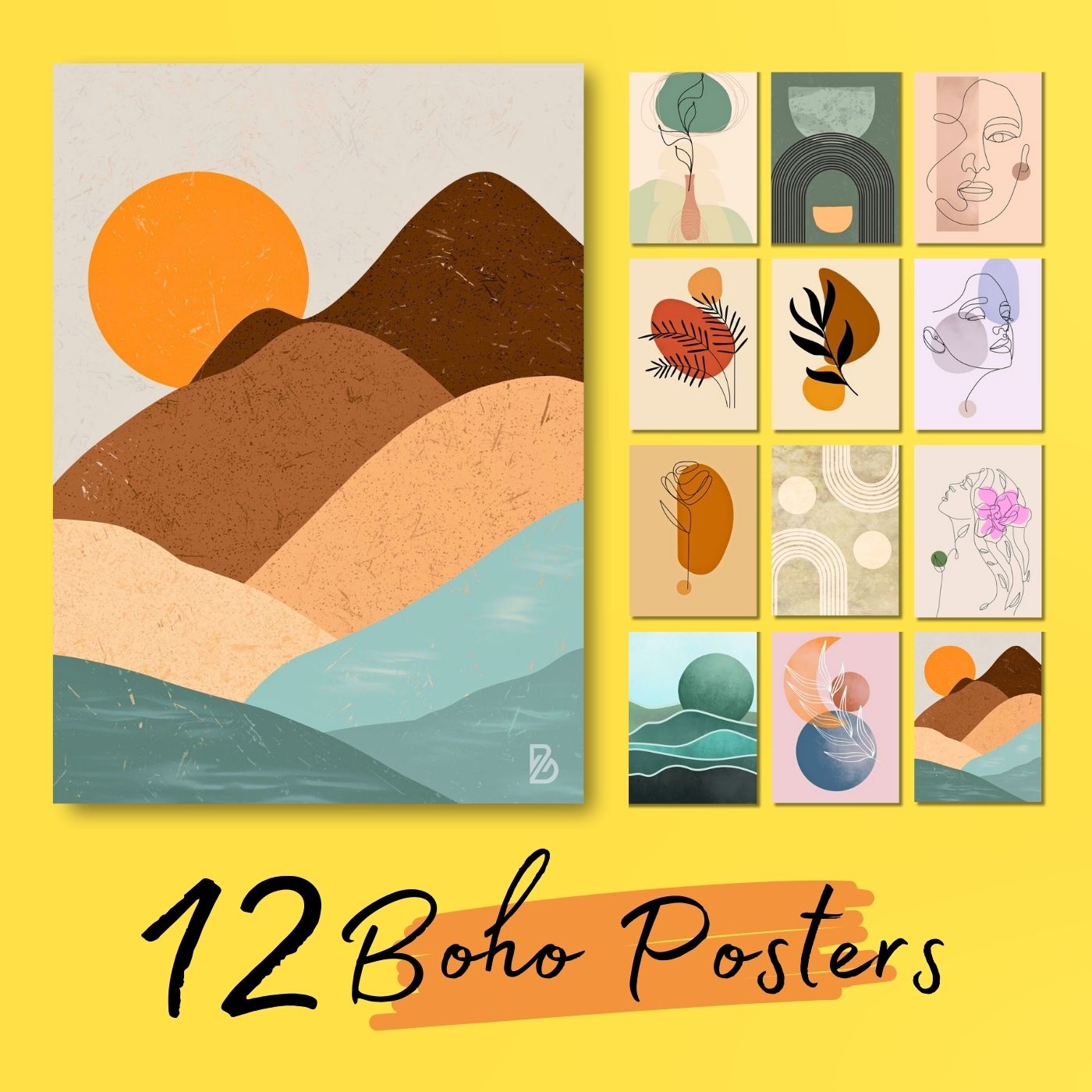 Brandian 12 Pcs Aesthetic Boho Posters For Room Decoration And Wall Art For Living Room Unframed Multicolour A4 Size Wall Posters Aesthetic (29 cms X 21 cms) - PT1