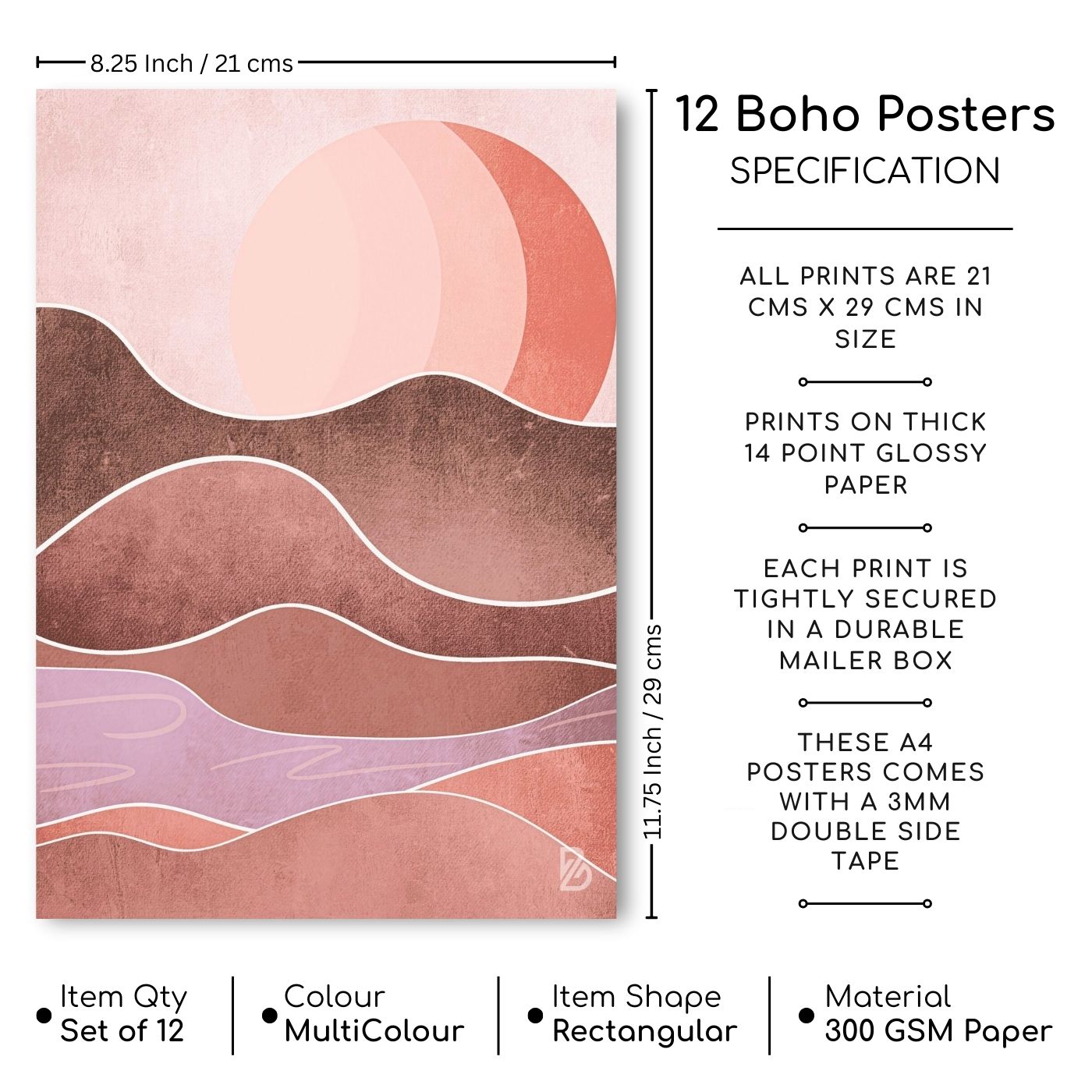 Brandian 12 Pcs Aesthetic Boho Posters For Room Decoration And Wall Art For Living Room Unframed Multicolour A4 Size Wall Posters Aesthetic (29 cms X 21 cms) - PT2