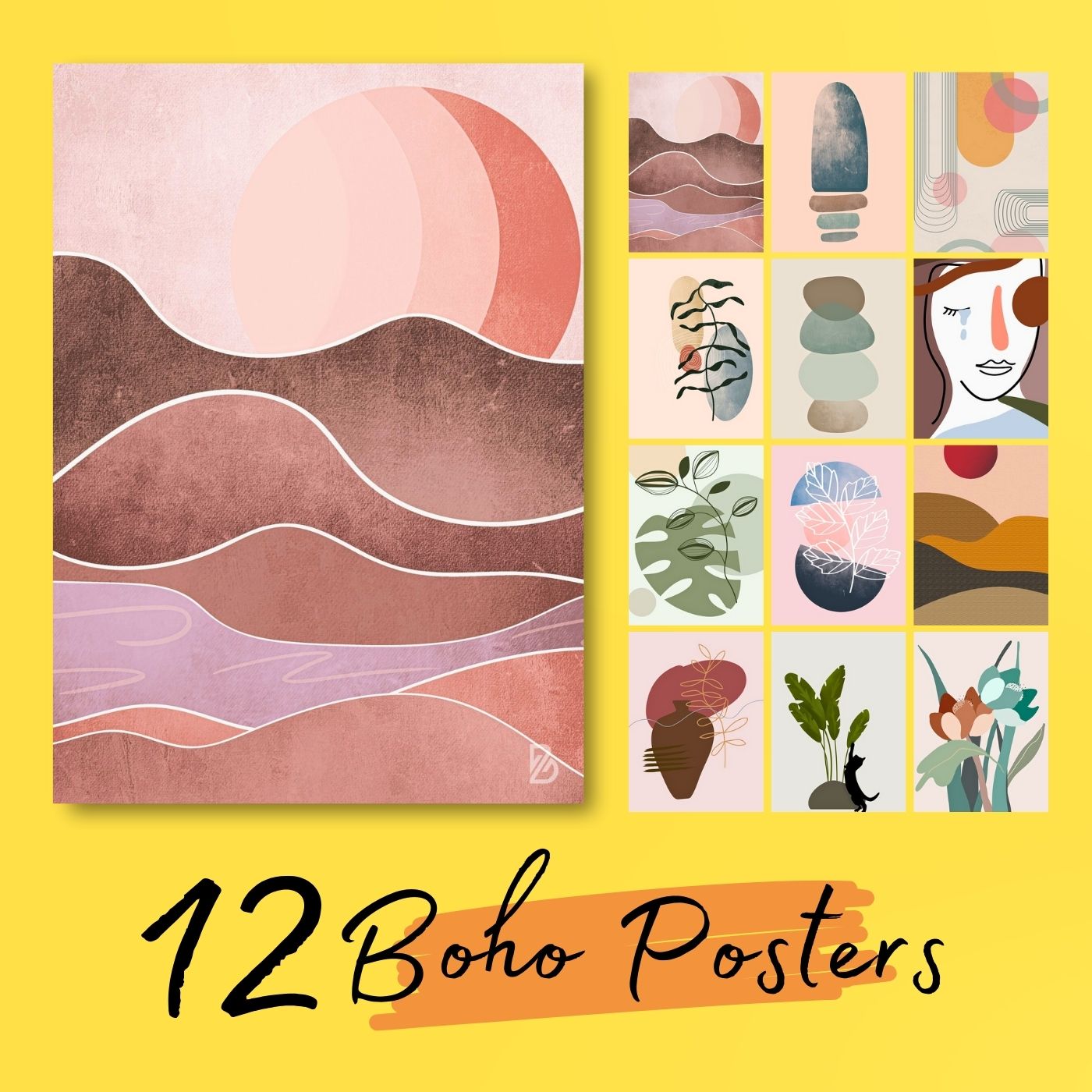Brandian 12 Pcs Aesthetic Boho Posters For Room Decoration And Wall Art For Living Room Unframed Multicolour A4 Size Wall Posters Aesthetic (29 cms X 21 cms) - PT2