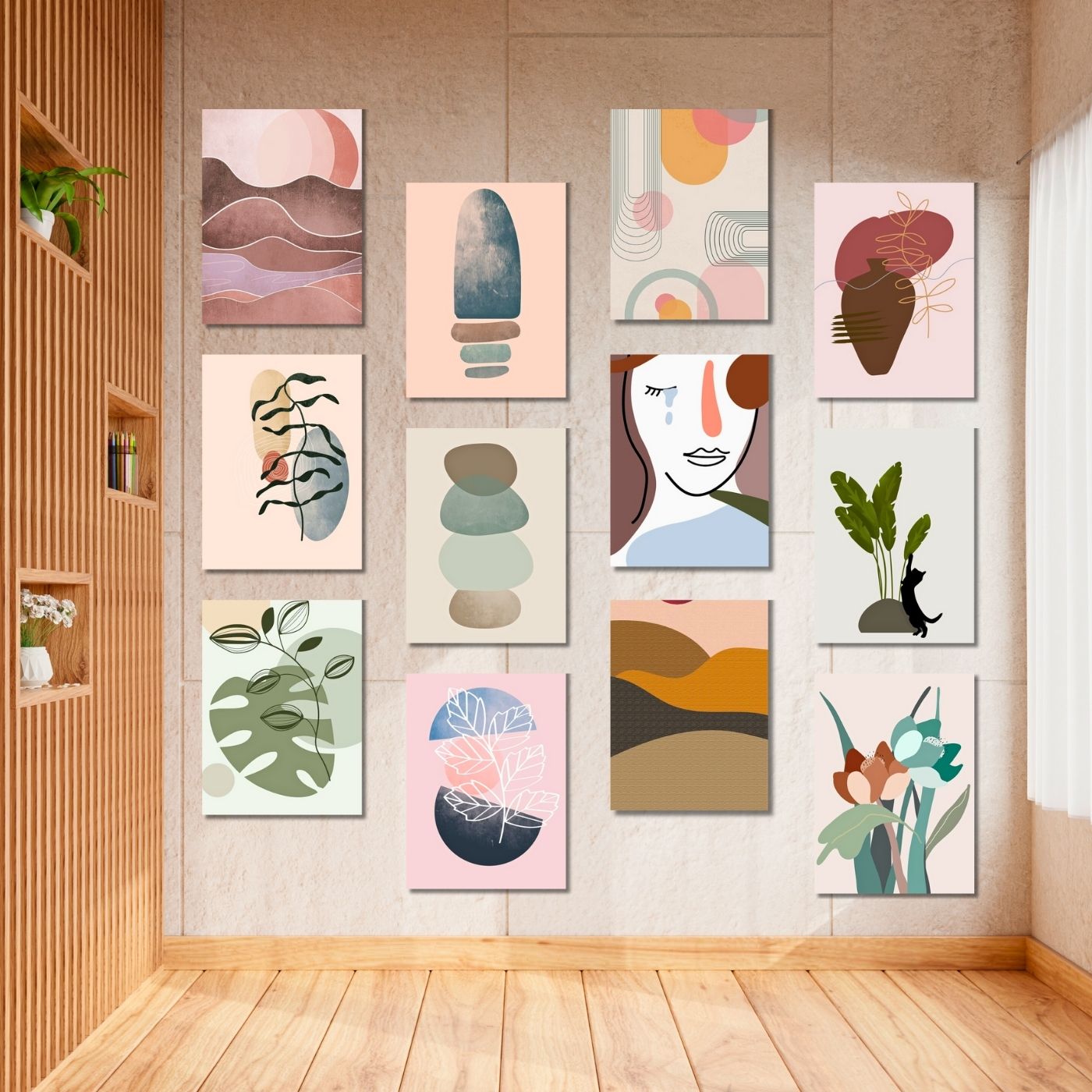 Brandian 12 Pcs Aesthetic Boho Posters For Room Decoration And Wall Art For Living Room Unframed Multicolour A4 Size Wall Posters Aesthetic (29 cms X 21 cms) - PT2