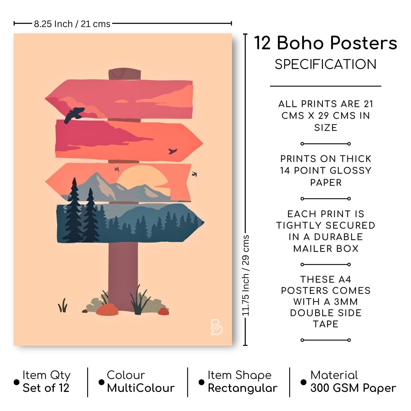 Brandian 12 Pcs Aesthetic Boho Posters For Room Decoration And Wall Art For Living Room Unframed Multicolour A4 Size Wall Posters Aesthetic (29 cms X 21 cms) - PT3