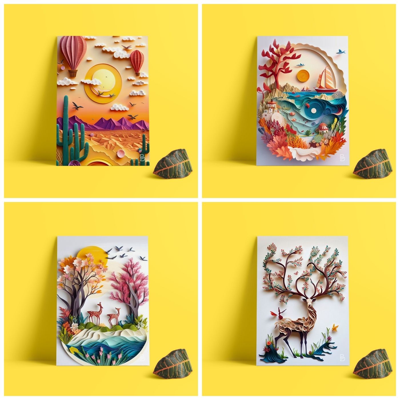 Brandian 12 Pcs Paper Quilling Posters For Room Decoration And Wall Art For Living Room Unframed Multicolour A4 Size Wall Posters Aesthetic (29 cms X 21 cms)