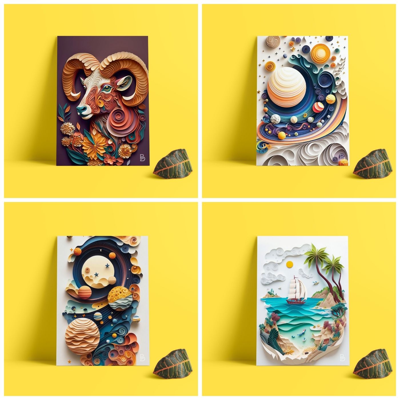Brandian 12 Pcs Paper Quilling Posters For Room Decoration And Wall Art For Living Room Unframed Multicolour A4 Size Wall Posters Aesthetic (29 cms X 21 cms)