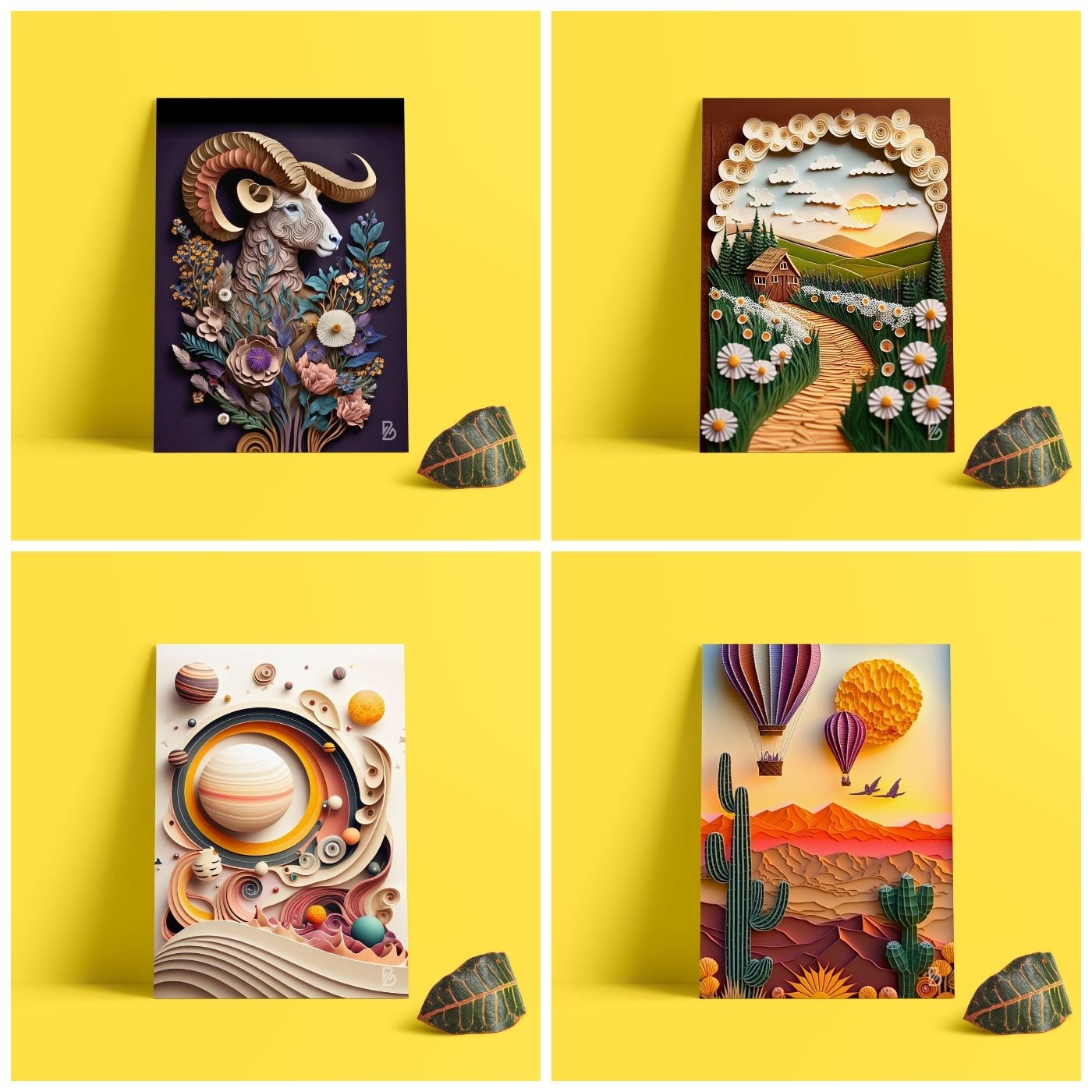 Brandian 12 Pcs Paper Quilling Posters For Room Decoration And Wall Art For Living Room Unframed Multicolour A4 Size Wall Posters Aesthetic (29 cms X 21 cms)