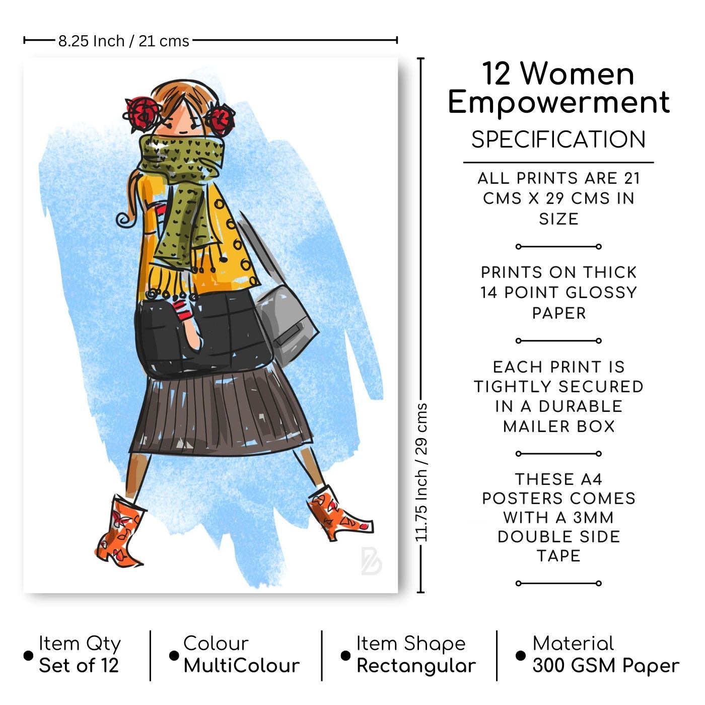 Brandian 12 Pcs Women Empowerment Posters For Room Decoration - Wall Posters Aesthetic For Living Room - Unframed Multicolour - A4 Size Wall Posters Aesthetic (29 cms X 21 cms)