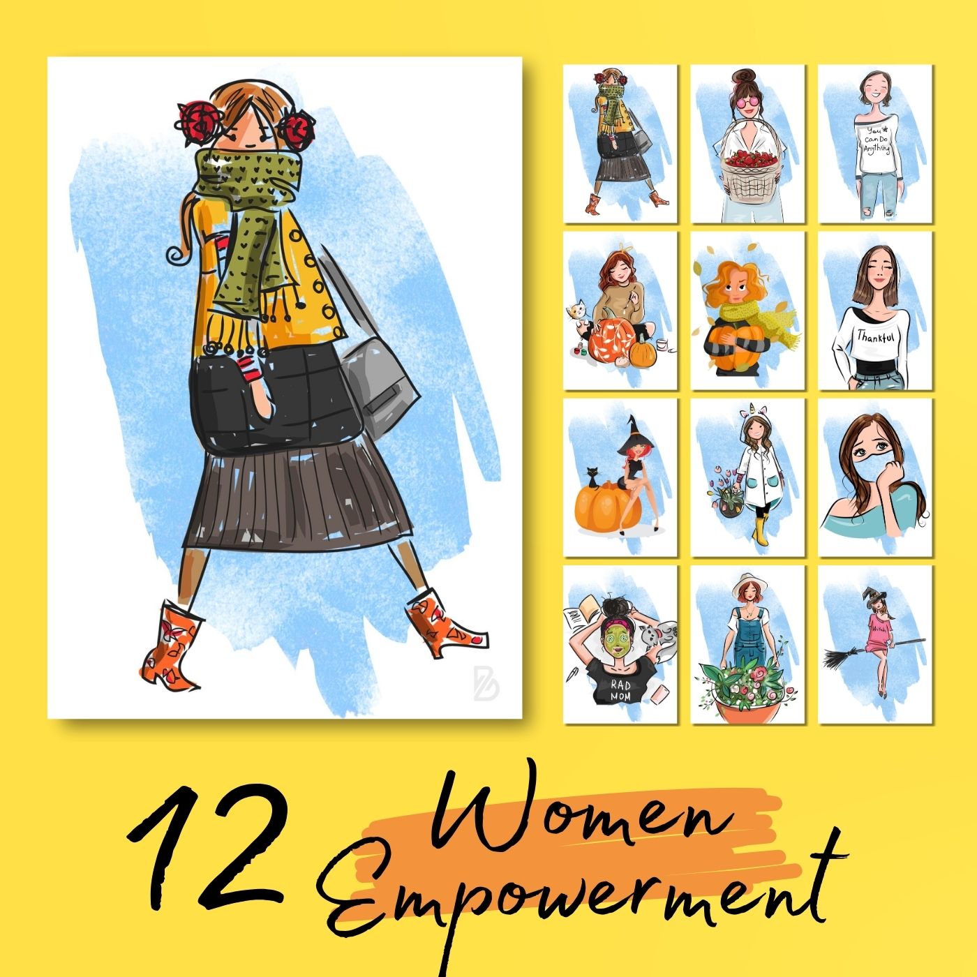 Brandian 12 Pcs Women Empowerment Posters For Room Decoration - Wall Posters Aesthetic For Living Room - Unframed Multicolour - A4 Size Wall Posters Aesthetic (29 cms X 21 cms)