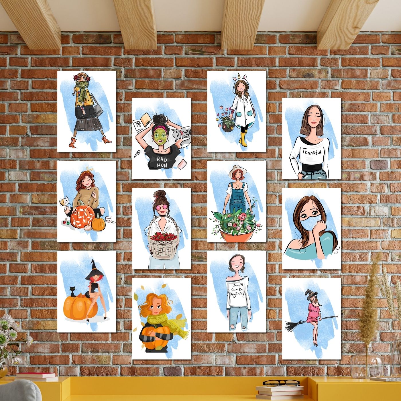 Brandian 12 Pcs Women Empowerment Posters For Room Decoration - Wall Posters Aesthetic For Living Room - Unframed Multicolour - A4 Size Wall Posters Aesthetic (29 cms X 21 cms)