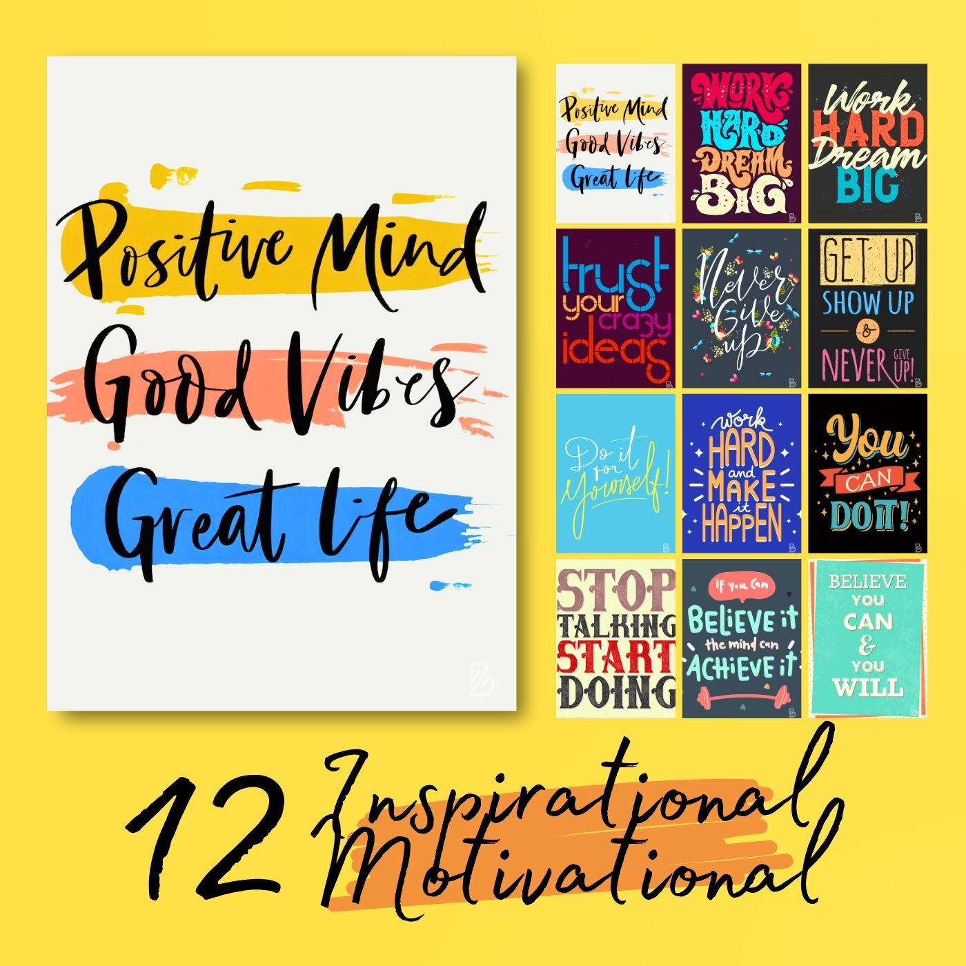 Brandian 12 Pcs Inspirational Motivational Wall Posters - Motivational Quotes - Unframed Multicolour - Motivational Poster - A4 Size Posters (29 cms x 21 cms)
