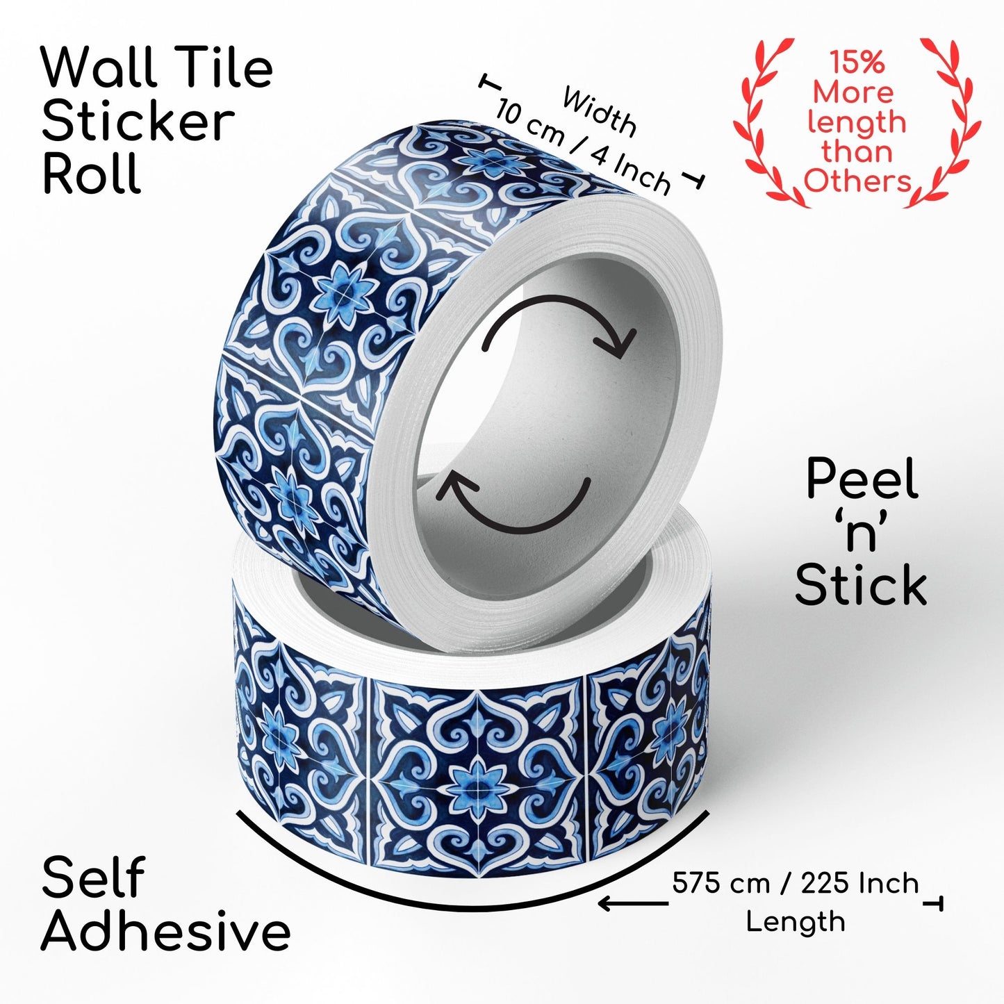 Brandian Wall Tiles Stickers Roll Waterproof Self Adhesive Border Wall Stickers for Living Room, Kitchen Backsplash Tiles Sticker, Peel N Stick Mosaic Tiles for Wall, Mediterranean