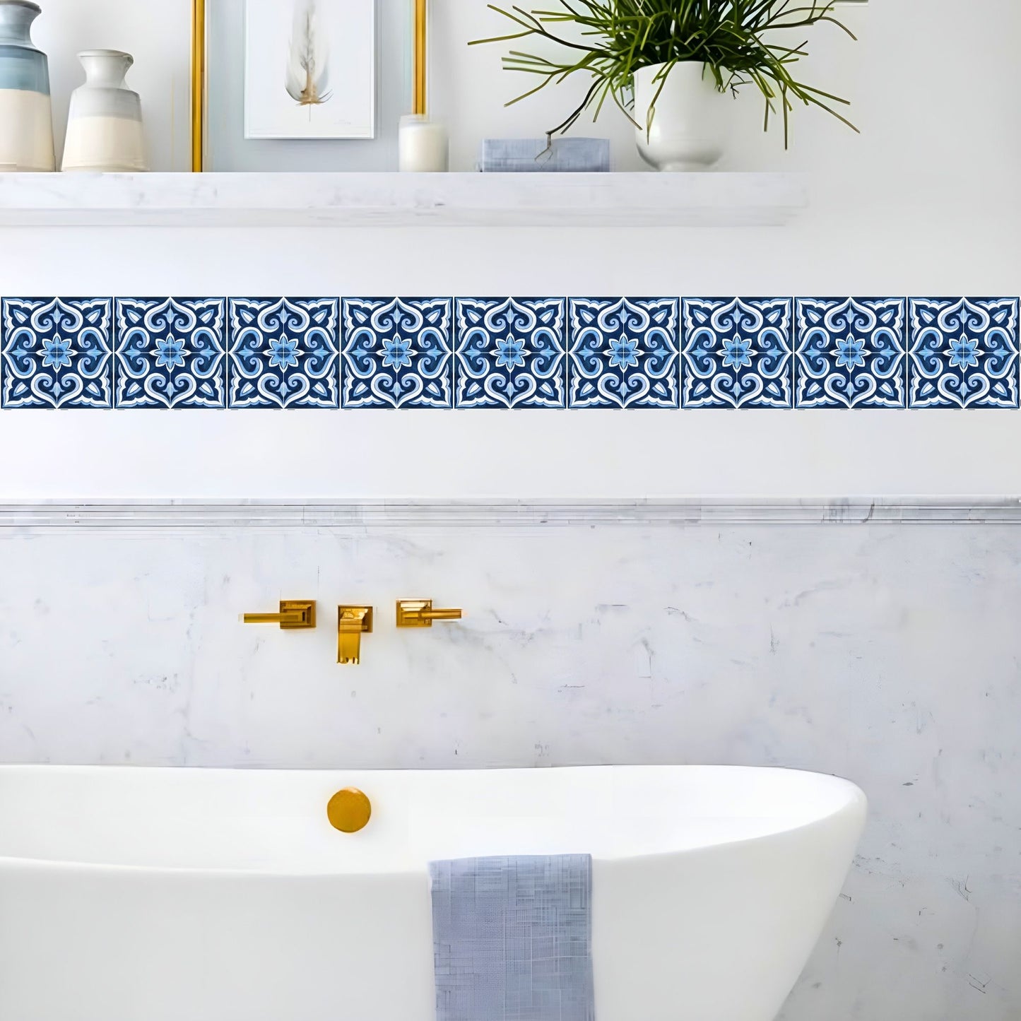 Brandian Wall Tiles Stickers Roll Waterproof Self Adhesive Border Wall Stickers for Living Room, Kitchen Backsplash Tiles Sticker, Peel N Stick Mosaic Tiles for Wall, Mediterranean