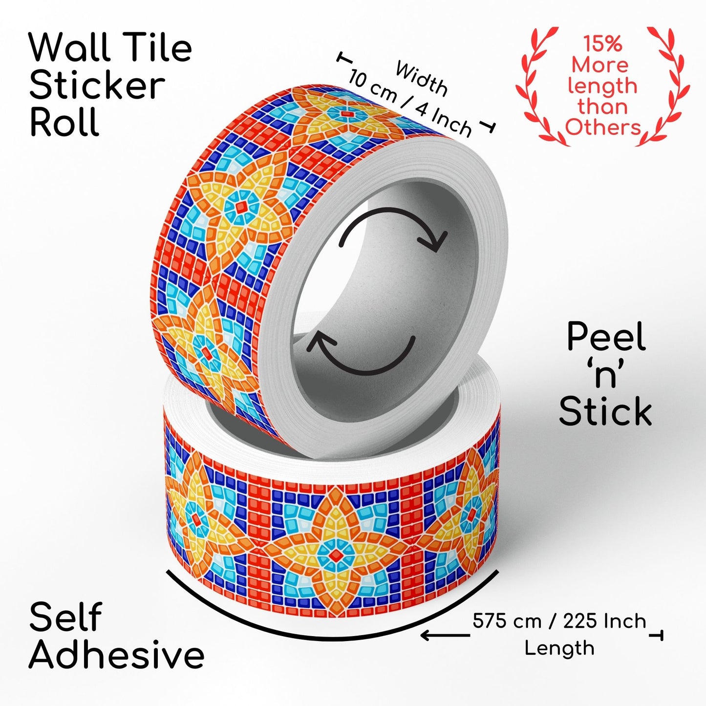 Brandian Wall Tiles Stickers Roll Waterproof Self Adhesive Border Wall Stickers for Living Room, Kitchen Backsplash Tiles Sticker, Peel N Stick Mosaic Tiles for Wall, Ancient Mosaic