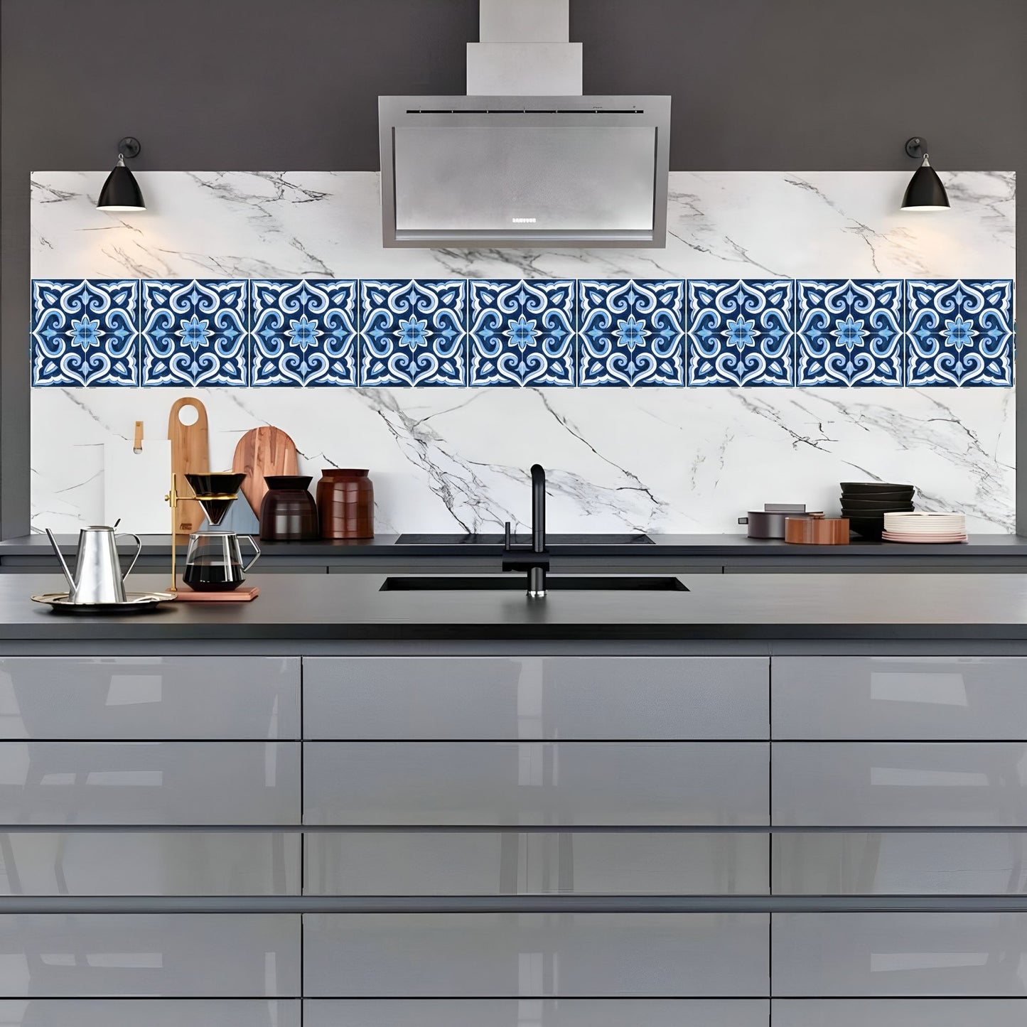 Brandian Wall Tiles Stickers Roll Waterproof Self Adhesive Border Wall Stickers for Living Room, Kitchen Backsplash Tiles Sticker, Peel N Stick Mosaic Tiles for Wall, Mediterranean