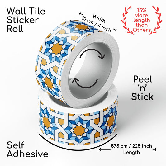 Brandian Wall Tiles Stickers Roll Waterproof Self Adhesive Border Wall Stickers for Living Room, Kitchen Backsplash Tiles Sticker, Peel N Stick Mosaic Tiles for Wall, Arabic Mosaic