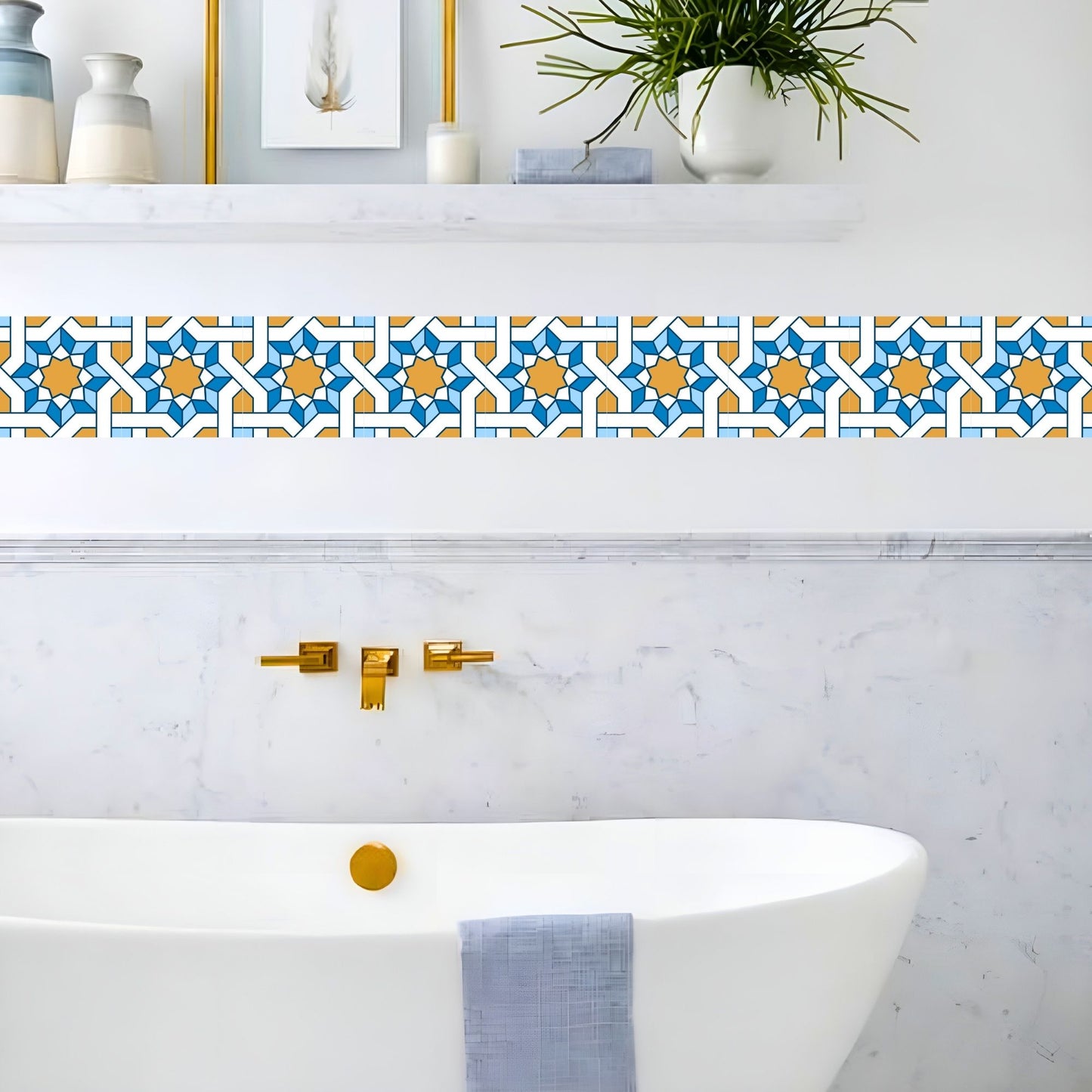 Brandian Wall Tiles Stickers Roll Waterproof Self Adhesive Border Wall Stickers for Living Room, Kitchen Backsplash Tiles Sticker, Peel N Stick Mosaic Tiles for Wall, Arabic Mosaic