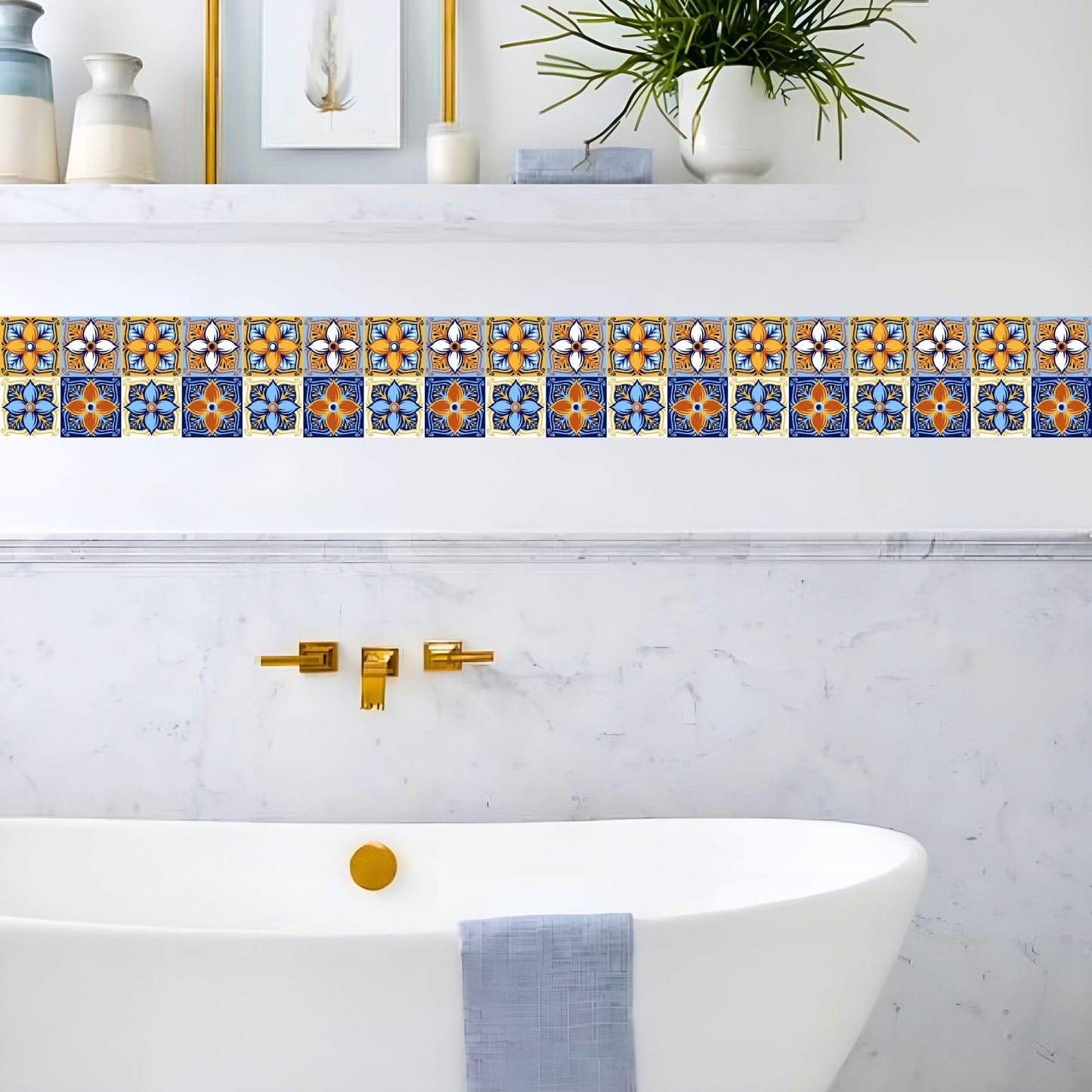 Brandian Wall Tiles Stickers Roll Waterproof Self Adhesive Border Wall Stickers for Living Room, Kitchen Backsplash Tiles Sticker, Peel N Stick Mosaic Tiles for Wall, Italian