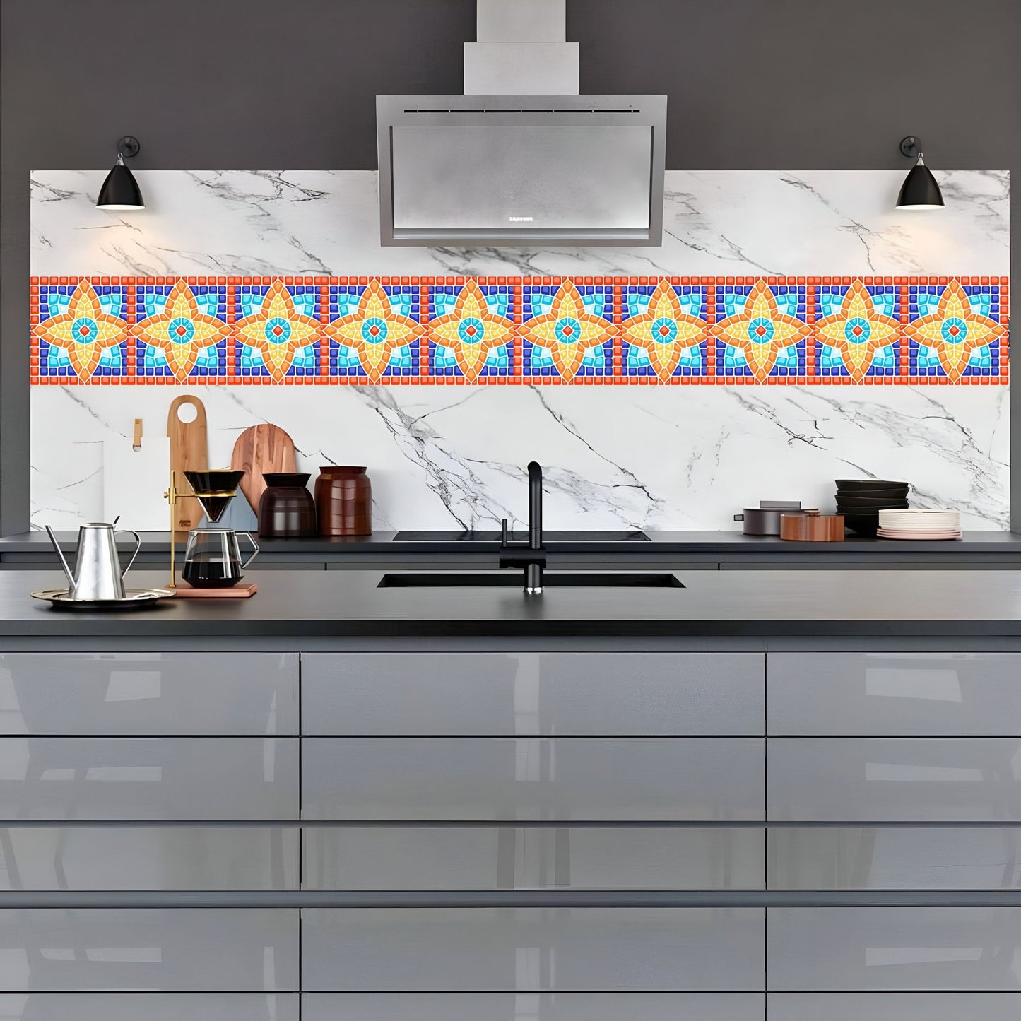 Brandian Wall Tiles Stickers Roll Waterproof Self Adhesive Border Wall Stickers for Living Room, Kitchen Backsplash Tiles Sticker, Peel N Stick Mosaic Tiles for Wall, Ancient Mosaic