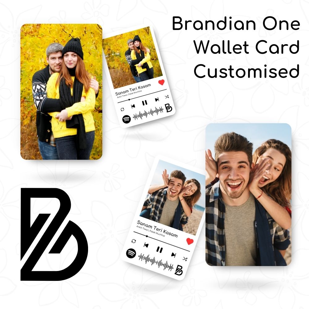 Brandian One Wallet Card Customised for Women Elevate Her Style with a Personal Touch With Spotify Song Photo Card and Music Player Design In Backside, Special Thanksgiving Gift