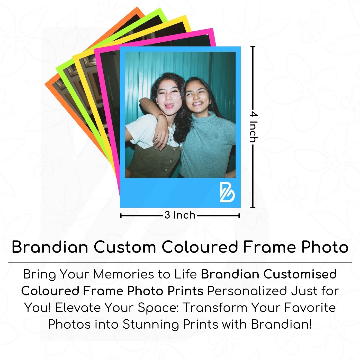 Brandian 10 Customised Coloured Frame Photo Print Customized Photo Prints Personalize Your Memories with our Custom Prints Add Text & Emoji Gift Multicolour 4 X 3 Inches, (Pack of 10)