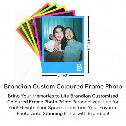 Brandian 10 Customised Coloured Frame Photo Print Customized Photo Prints Personalize Your Memories with our Custom Prints Add Text & Emoji Gift Multicolour 4 X 3 Inches, (Pack of 10)