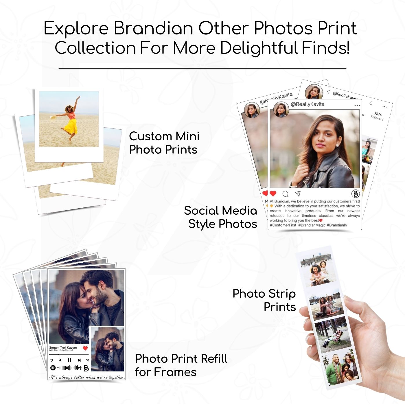 Brandian 10 Customised Coloured Frame Photo Print Customized Photo Prints Personalize Your Memories with our Custom Prints Add Text & Emoji Gift Multicolour 4 X 3 Inches, (Pack of 10)