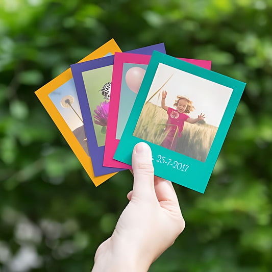 Brandian 10 Customised Coloured Frame Photo Print Mini Photo Prints Create Customized Memories with our Style Prints Add Text & Emoji Gift Multicolour 4 X 3 Inches, (Pack of 10)