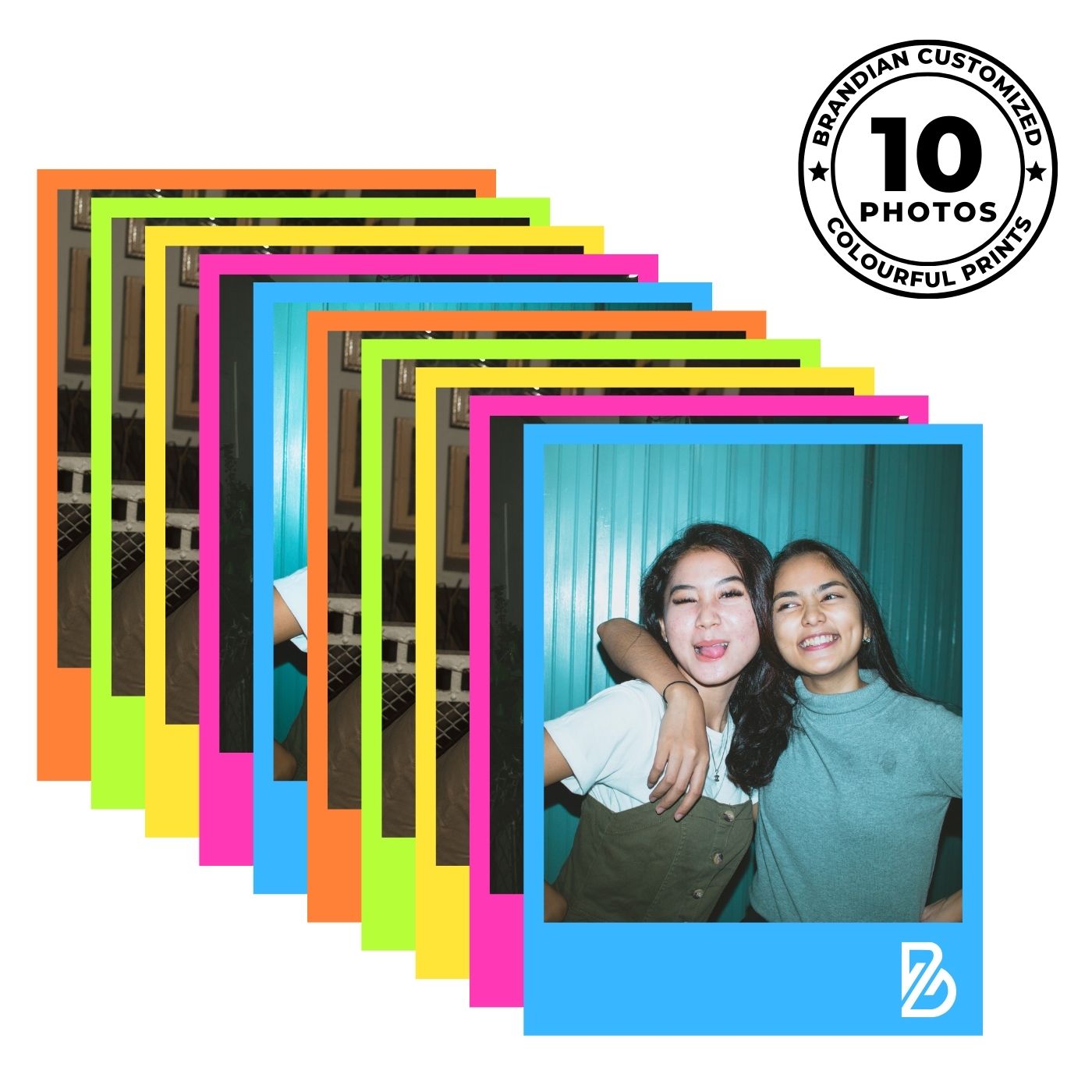 Brandian 10 Customised Coloured Frame Photo Print Customized Photo Prints Create Personalized Memories with our Custom Prints Add Text & Emoji Gift Multicolour 4 X 3 Inches, (Pack of 10)