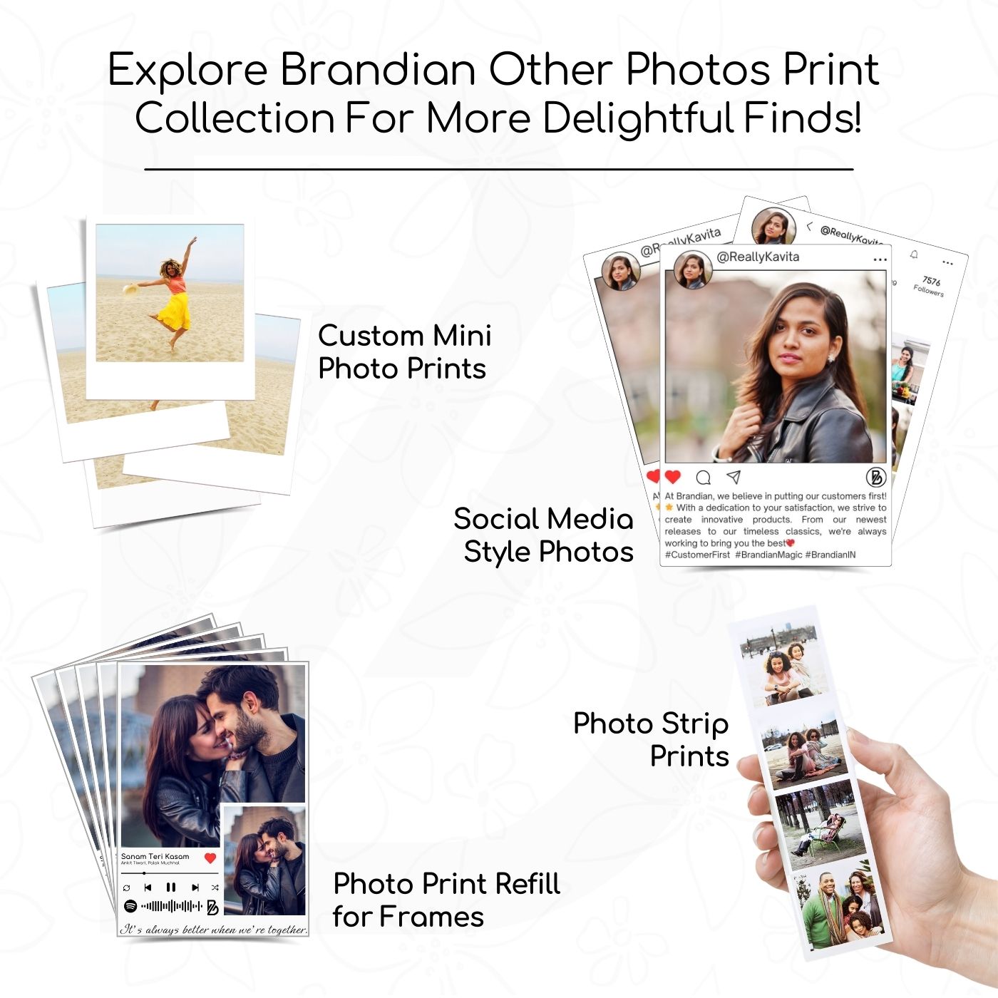 Brandian 10 Customised Coloured Frame Photo Print Customized Photo Prints Create Personalized Memories with our Custom Prints Add Text & Emoji Gift Multicolour 4 X 3 Inches, (Pack of 10)