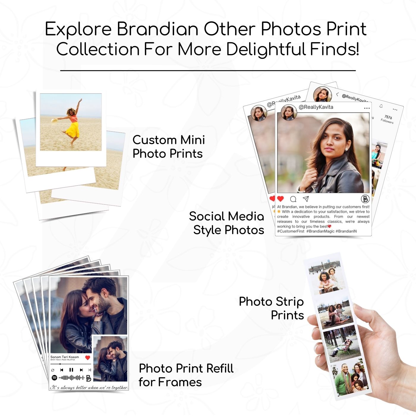 Brandian 10 Customised Coloured Frame Photo Print Picture Prints Customize Your Photos with our Style Prints Add Text & Emoji Gift Multicolour 4 X 3 Inches, (Pack of 10)