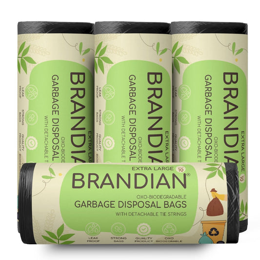 Brandian Biodegradable Garbage Bags Extra Large Size 32 X 42 Inches Dustbin Bags (Extra Large) Disposable Bags Black Color 4 Rolls (10 Bags/Roll) 40 Count (Pack of 4)