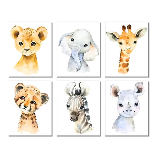 Brandian 6 Pcs Aesthetic Posters, Jungle Animals Poster, Elephant, Giraffe, Lion, Nursery Kids Bedroom, Wildlife Wonderland, Boho Wall Decor, Unframed, A4 Size, Colored