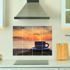 Brandian Wall Stickers for Kitchen - Tiles Stickers for Wall - Kitchen Tiles Stickers Oil Proof - Backsplash Tile Stickers for Kitchen Wallpaper Oil Proof Waterproof - Sunset Coffee Cup Themed