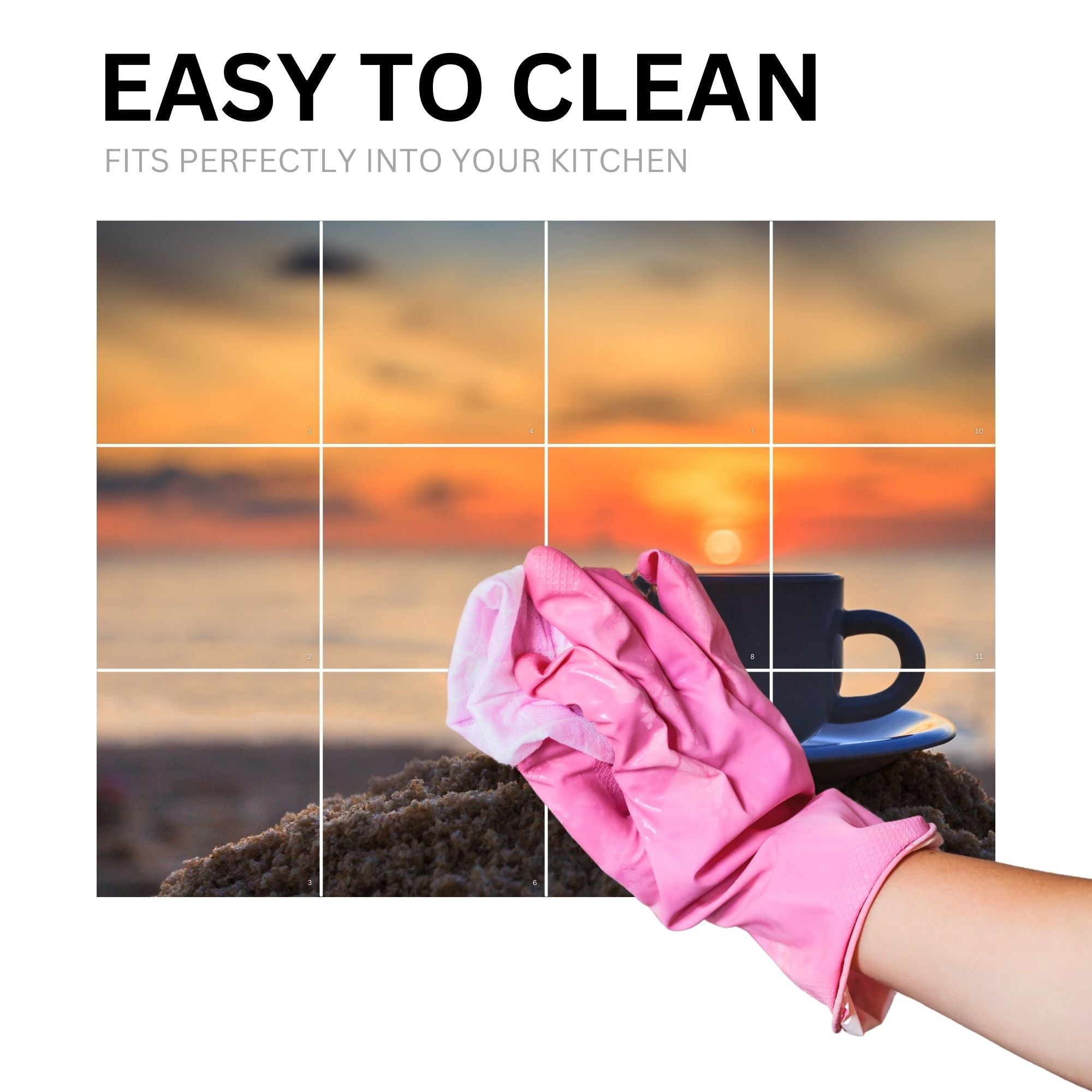 Brandian Wall Stickers for Kitchen - Tiles Stickers for Wall - Kitchen Tiles Stickers Oil Proof - Backsplash Tile Stickers for Kitchen Wallpaper Oil Proof Waterproof - Sunset Coffee Cup Themed